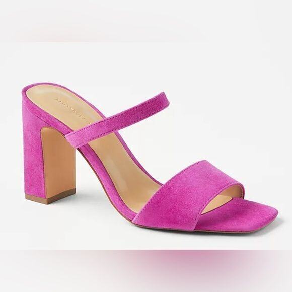 New Ann Taylor Suede Two Strap Block Heel Sandals Fuchsia Sz 7 Heels bright open - Picture 1 of 5